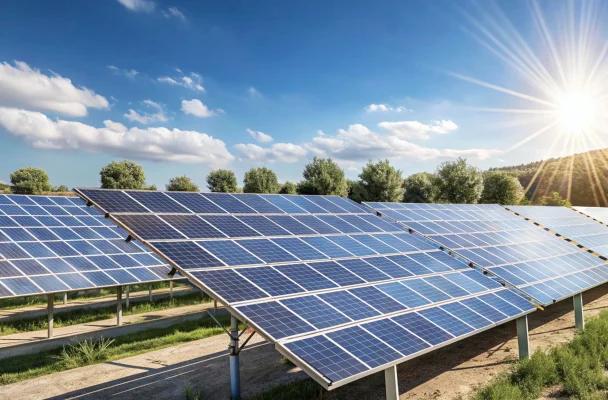 Solar panels under a clear sky
