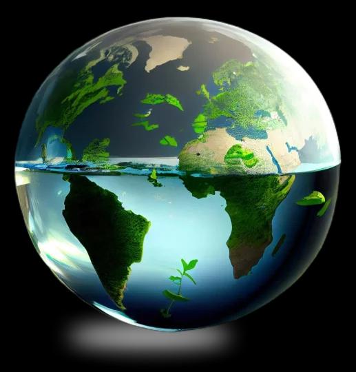A glass globe of the Earth half-filled with water
